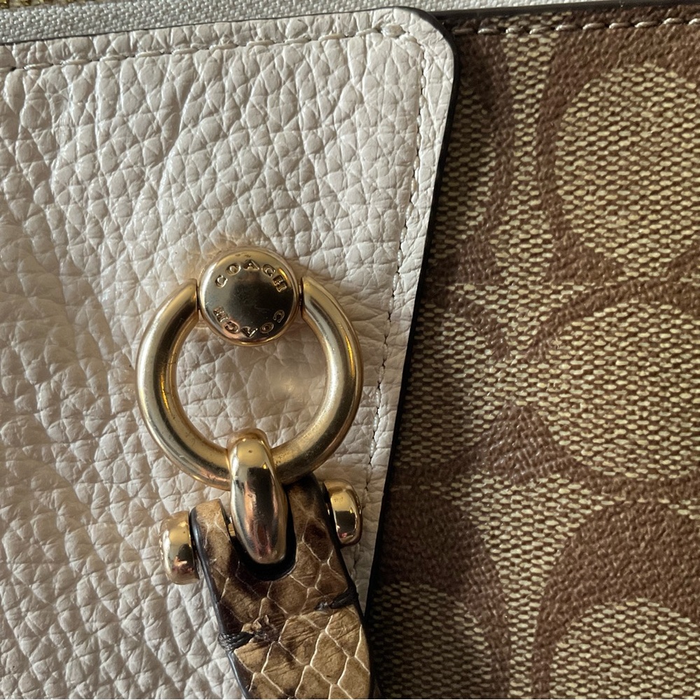 Coach Beige Signature Tote w/ Leather Trim & 40” Removable Strap - Picture 6 of 11